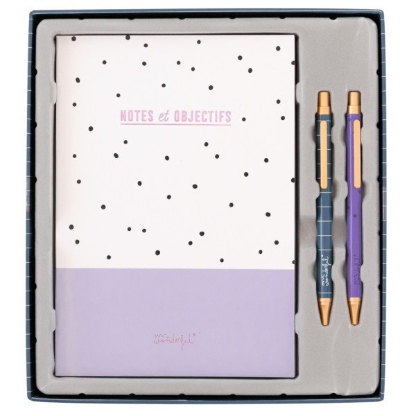 Kit écriture 2 crayons et Cahier 154p Notes et Objectifs Mr Wonderful - Photo n°1