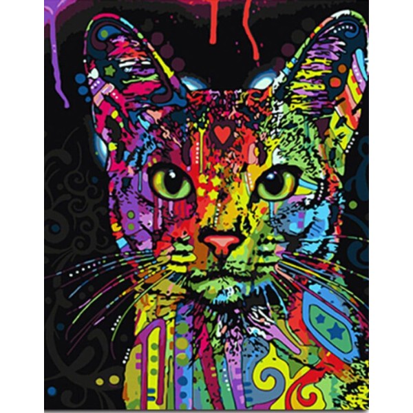 1pc arc-en-ciel Multicolore Chat Hippy Animal de compagnie Acrylique Bricolage Peinture Par Numéro d - Photo n°1