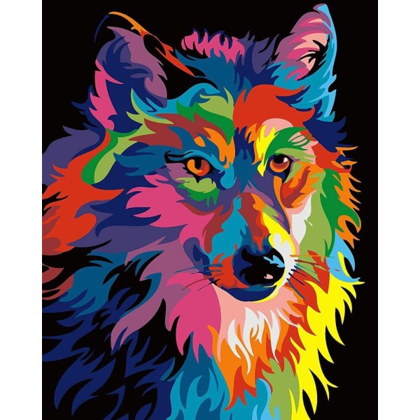 1pc arc-en-ciel Multicolore Loup Hippy Chien Animal de compagnie à l'Acrylique Bricolage Peinture Pa - Photo n°1