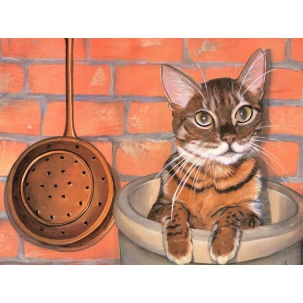 1pc Rayé Chat Dans la Cuisine en Pot Kitty Chaton Animal Acrylique Bricolage Peinture Par Numéro de - Photo n°1