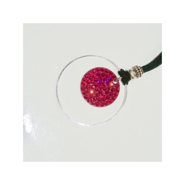 Kit collier pendentif cristal rock rose fuchsia - Photo n°2