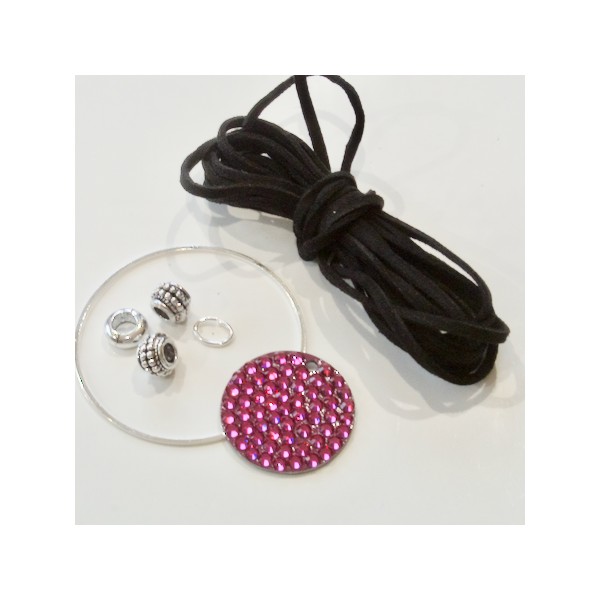 Kit collier pendentif cristal rock rose fuchsia - Photo n°3