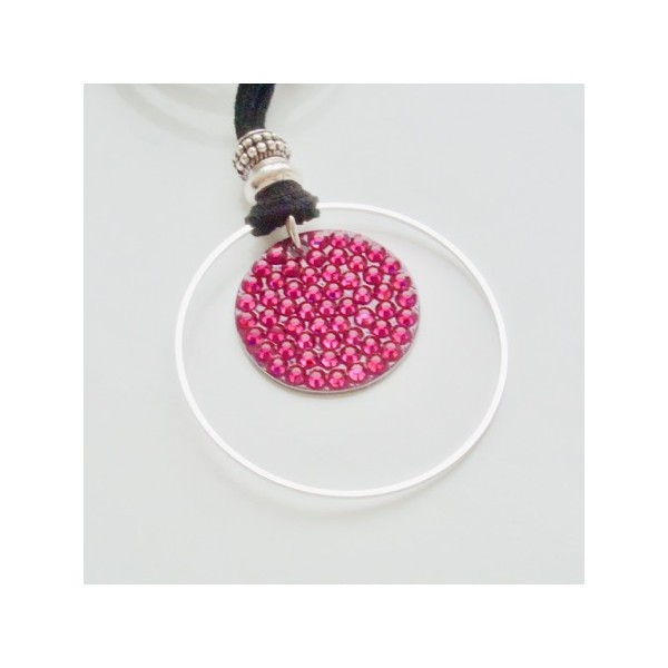 Kit collier pendentif cristal rock rose fuchsia - Photo n°1