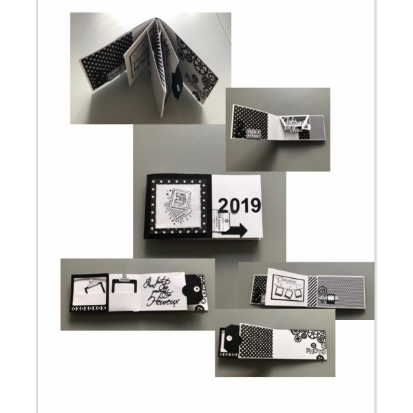 Kit scrapbooking mini album 18/10 cm noir et blanc - Photo n°1