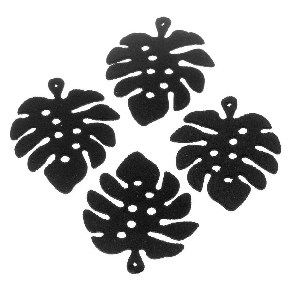 4pcs Noir Monstera de Feuilles de Palmiers, de Velours Pendentif Charme de boucle d'Oreille de Baiss - Photo n°1