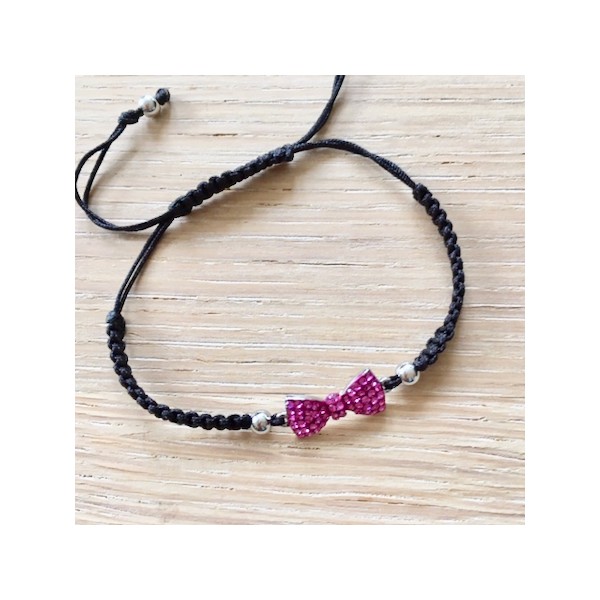 Kit bracelet tressé noeud rose fuchsia et fil noir - Photo n°1