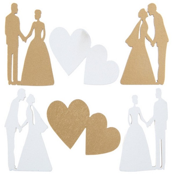 18 Confettis bois couple de mariés et coeurs enlacés Just Married - Photo n°1