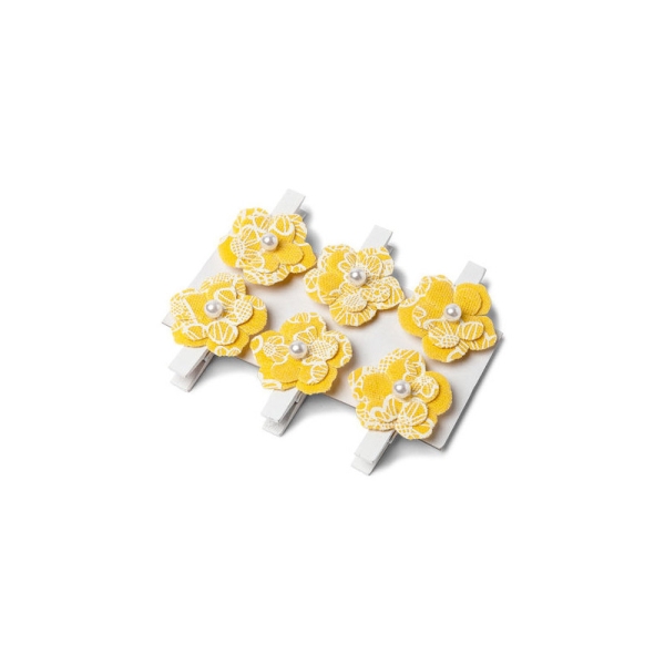 Pinces fleurs en lin jaune x6 - Photo n°1