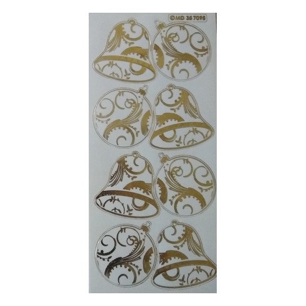 1 planche de stickers autocollants embossage relief doré CLOCHE BOULE NOEL 7095 - Photo n°1