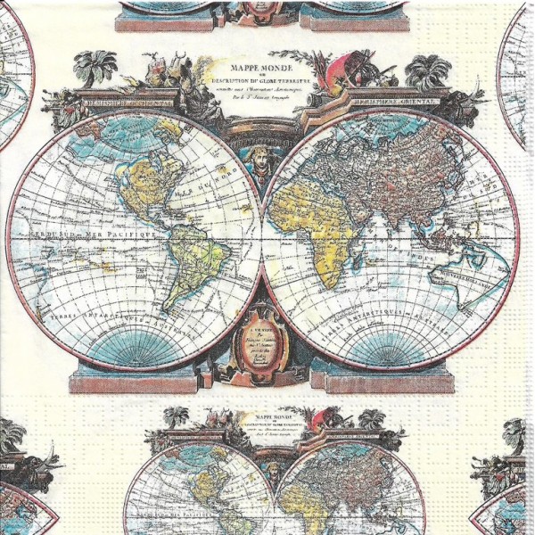 4 Serviettes en papier Carte du Monde Format Lunch Decoupage Decopatch 133-2900 PPD - Photo n°2