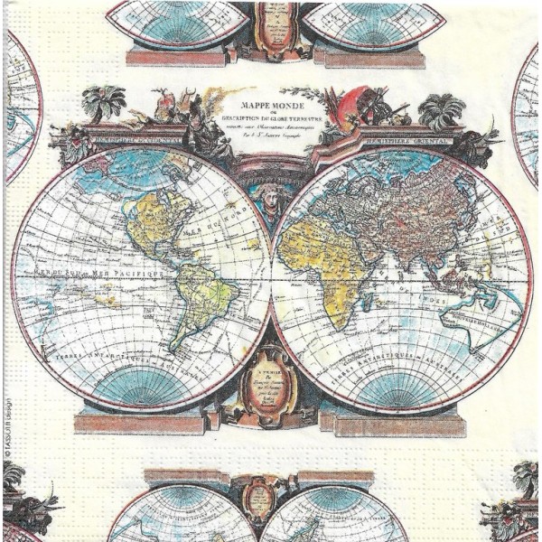 4 Serviettes en papier Carte du Monde Format Lunch Decoupage Decopatch 133-2900 PPD - Photo n°1