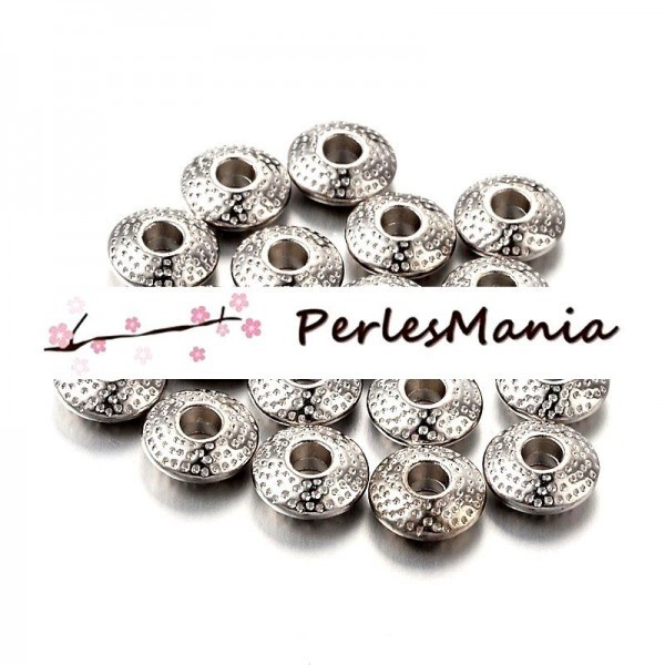 PAX 50 perles Metal intercalaires rondes mini picot 8 par 3mm Argent platine, H1111 - Photo n°1