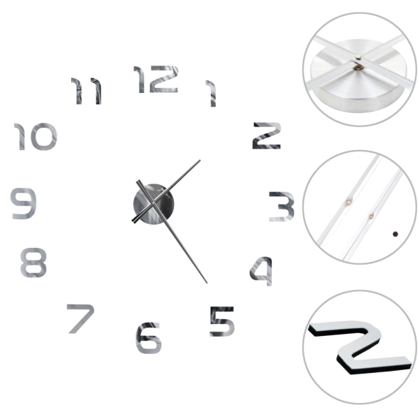 Vidaxl Horloge Murale 3d Design Moderne 100 Cm Xxl Argenté - Photo n°5