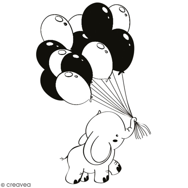 Tampon en bois Aladine - Eléphant Ballons - 4 x 6 cm - Photo n°1