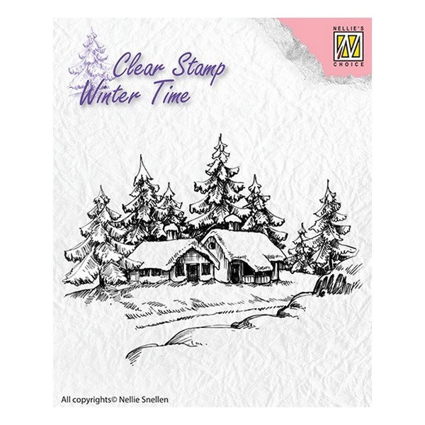 Tampon transparent clear stamp scrapbooking Nellie's Choice MAISON SAPIN MONTAGNE NEIGE - Photo n°1