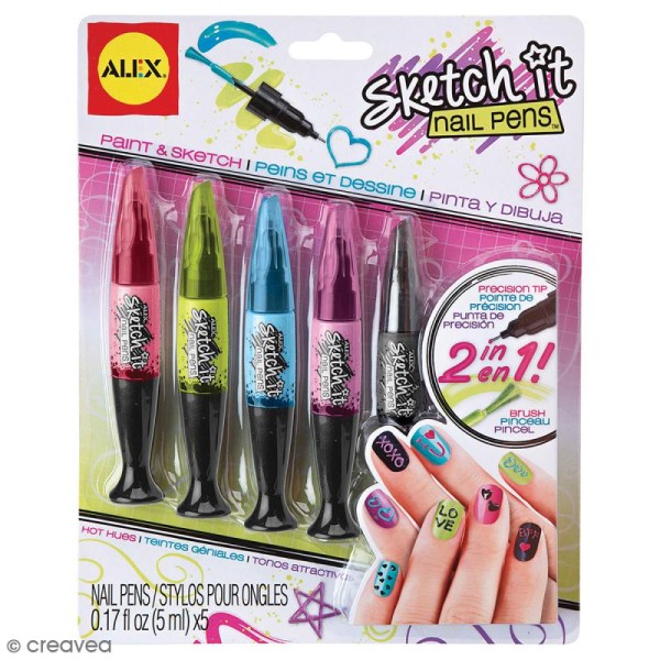 Lot stylos nail art Sketch it Nail Pens - Teintes géniales - 2 en 1 - 5 pcs - Photo n°1