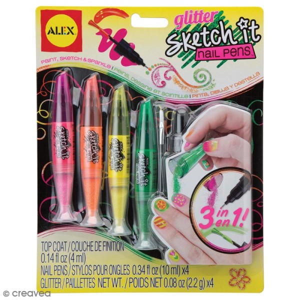 Lot stylos nail art Sketch it Nail Pens - Glitter - 3 en 1 - 6 pcs - Photo n°1