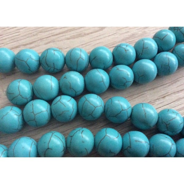 10 Perles Rondes Turquoises 12 Mm - Photo n°3