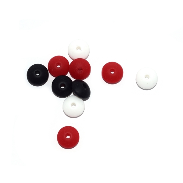 Perle lentille silicone camaïeu noir, rouge, blanc x10 - Photo n°1