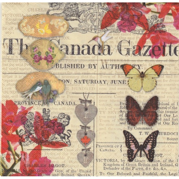 4 Serviettes en papier  Journal Fleur Papillon Format Lunch Decoupage Decopatch 74477 Nouveau - Photo n°1