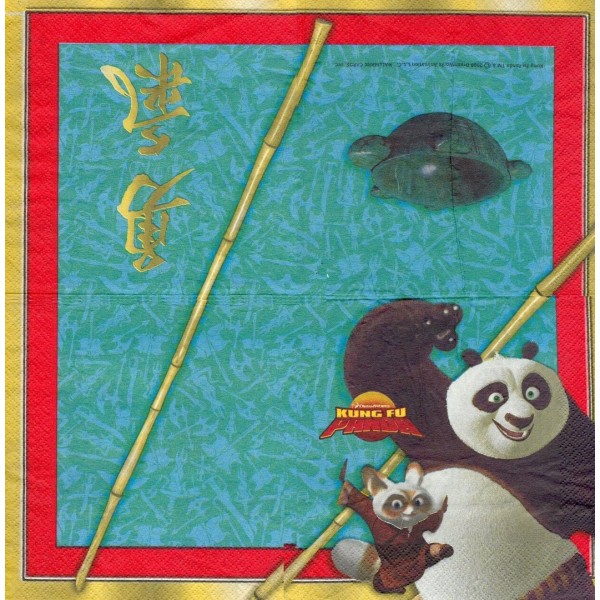4 Serviettes en papier Kung Fu Panda Format Lunch Decoupage Decopatch 1LUN2433 Hallmark - Photo n°1