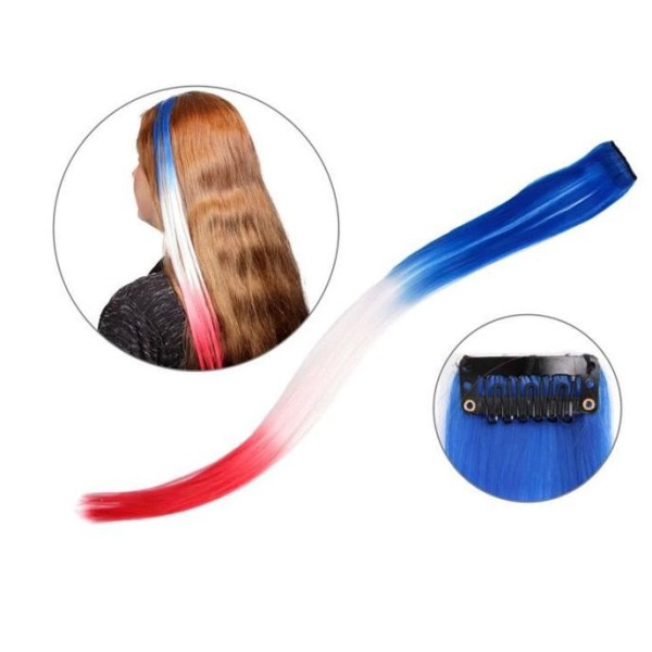 Mèches cheveux tricolore 48 cm :bleu, blanc, rouge - Photo n°1