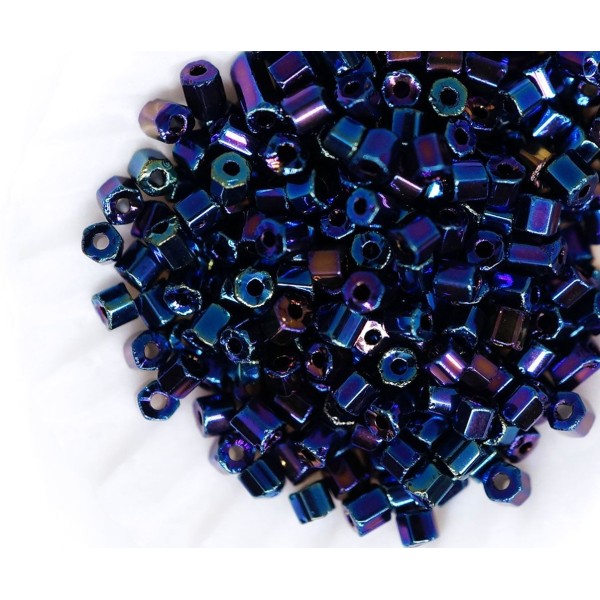 20g Iris Violet Bleu Métallique Hexagone Tube Deux 2 Coupes tchèque de Verre de Semences de Perles d - Photo n°1