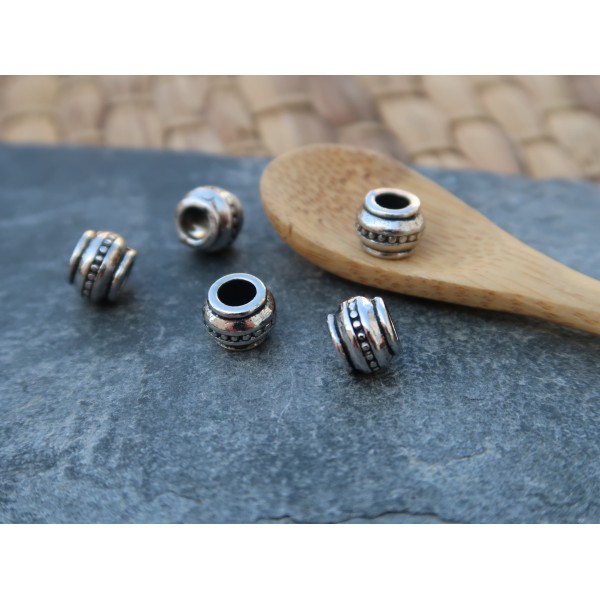 Perles rondes gros trou, Laiton argenté, 9x4 mm, 5 pcs - Photo n°1