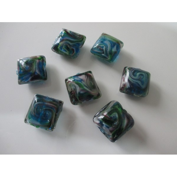 Lot de 7 perles en verre MURANO verte bleue 16 mm - Photo n°1