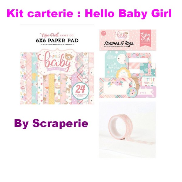 Kit carterie - Hello Baby Girl Echo Park - 15 x 15 cm - 3 pcs - Photo n°1