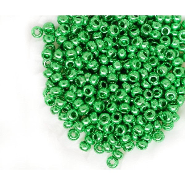 20g de Péridot Vert Métallique Ronde Verre tchèque Perles de rocaille, PRECIOSA Perles, Rocaille Ent - Photo n°1