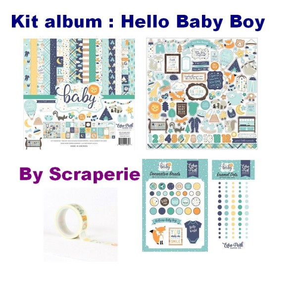 Kit album - Hello Baby Boy Echo Park - 30 x 30 cm - 5 pcs - Photo n°1