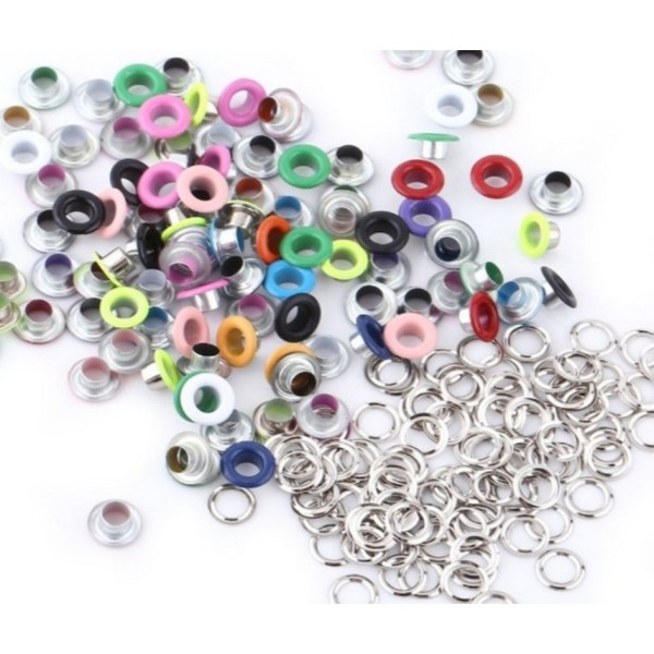 100 Oeillets ronds multicolores avec rondelles, 5 mm, couture - Photo n°1