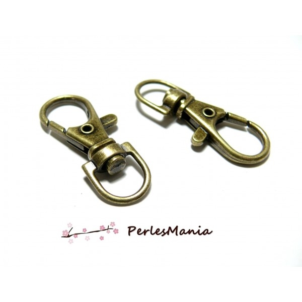 PS1130967 PAX 10 Grands Mousquetons Porte Cles qualité Metal Bronze 37mm - Photo n°1