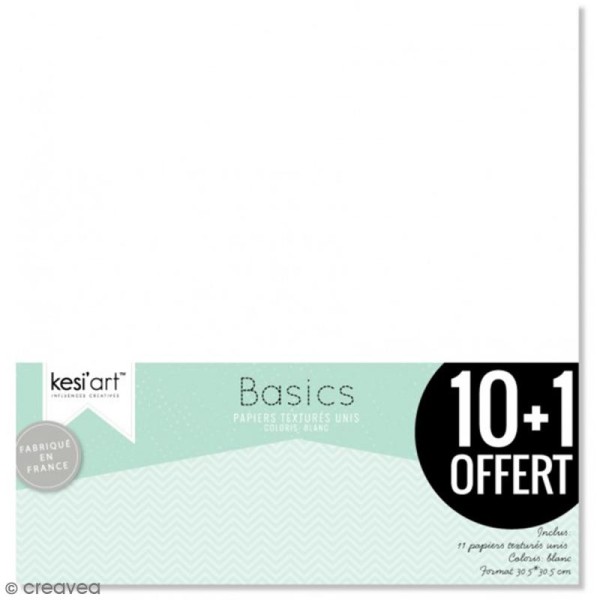 Papier scrapbooking blanc texturé - Kesi'Art - 30,5 x 30,5 cm - 11 pcs - Photo n°1