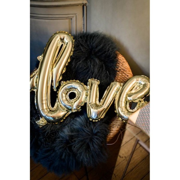 Grand Ballon aluminium Mylar Love couleur Doré, dim. 104 x 67,6 cm, ballon doré gonflable mariage - Photo n°2