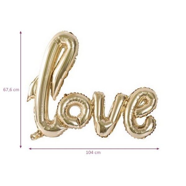 Grand Ballon aluminium Mylar Love couleur Doré, dim. 104 x 67,6 cm, ballon doré gonflable mariage - Photo n°1