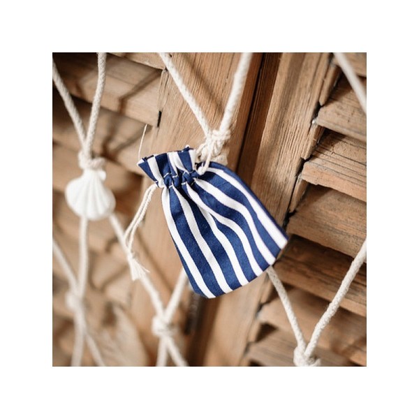 Lot de 5 Pochons Rayés Bleu et Blanc en Coton, dim. 7 x 9 cm,  petit sac avec cordon thème marin - Photo n°3