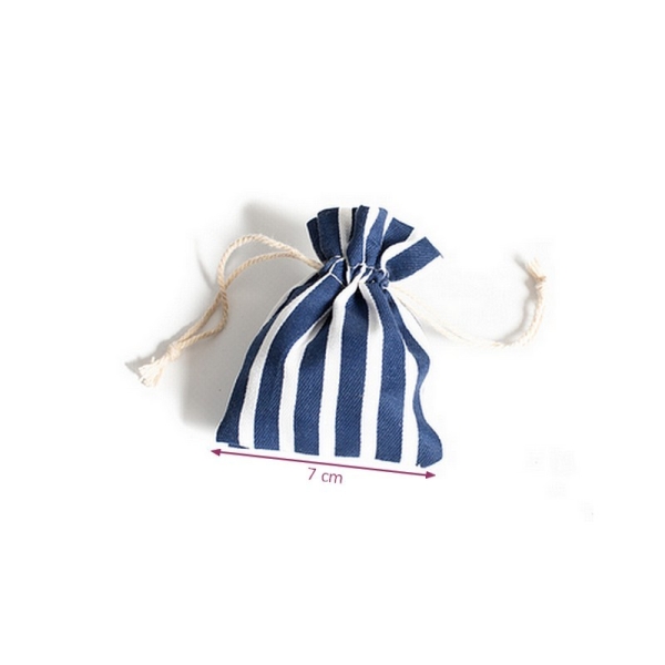 Lot de 5 Pochons Rayés Bleu et Blanc en Coton, dim. 7 x 9 cm,  petit sac avec cordon thème marin - Photo n°1