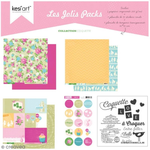 Kit scrapbooking - Les jolis packs - Coquette - 5 pcs - Photo n°1