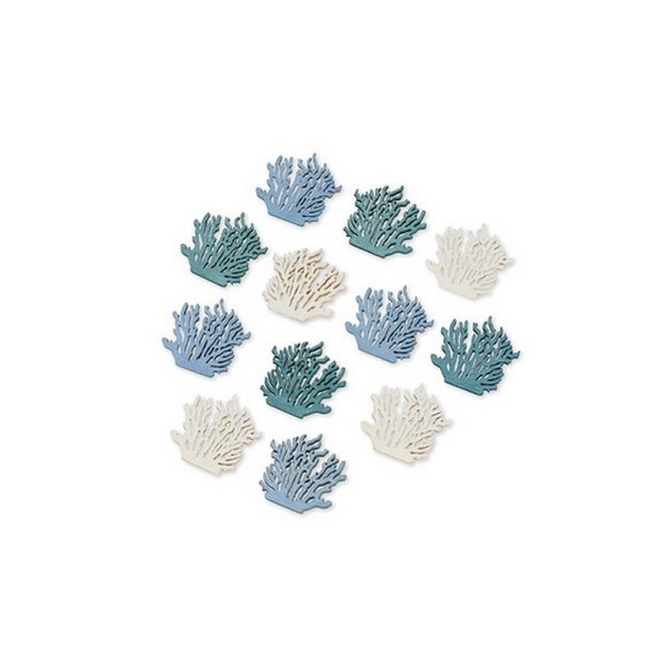Lot de 12 Coraux en Bois Blanc et Bleu clair, dim. 4 cm, miniatures décoratives thème maritime - Photo n°1