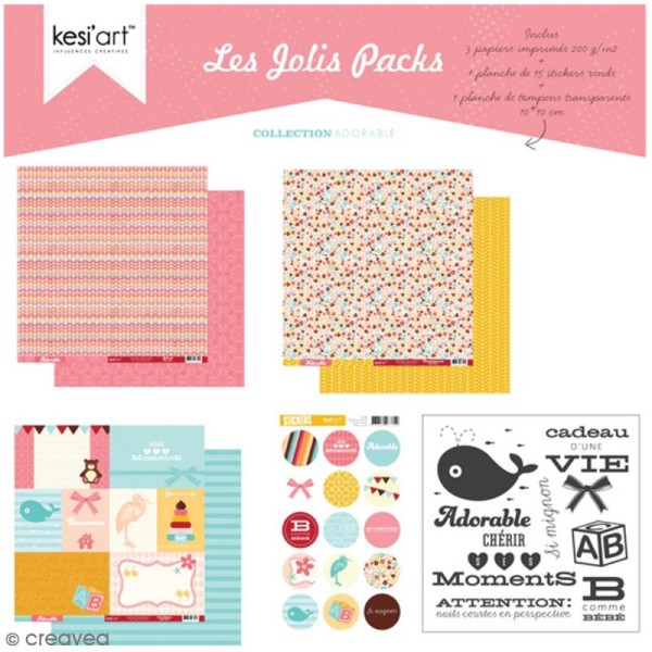 Kit scrapbooking Adorable - Les jolis packs - 5 pcs - Photo n°1