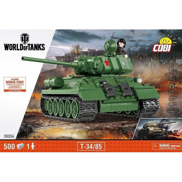 Wolrd of Tanks - T34/85 - 500 pièces - 1 figurine Cobi - Photo n°1