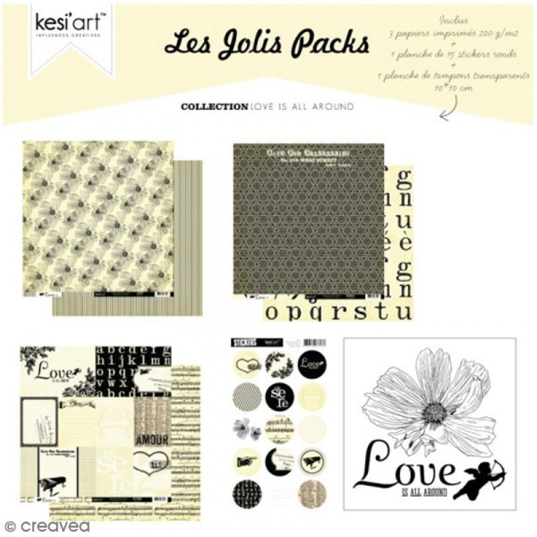 Kit scrapbooking Love is all around - Les jolis packs - 5 pcs - Photo n°1