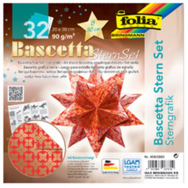 Feuilles de papier 200x200 mm pliable étoile Bascetta rouge - Photo n°1