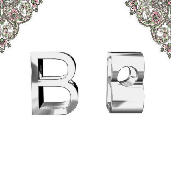 Argent 925 Perle lettre B en 3D: 8,0*6,0 mm - Photo n°1