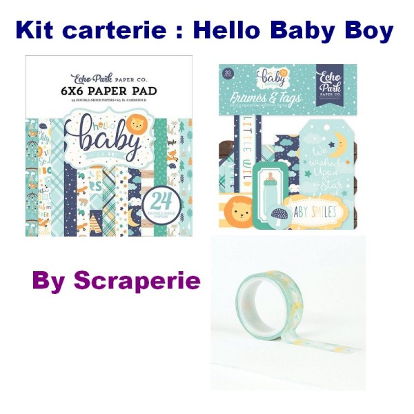 Kit carterie - Hello Baby Boy Echo Park - 15 x 15 cm - 3 pcs - Photo n°1