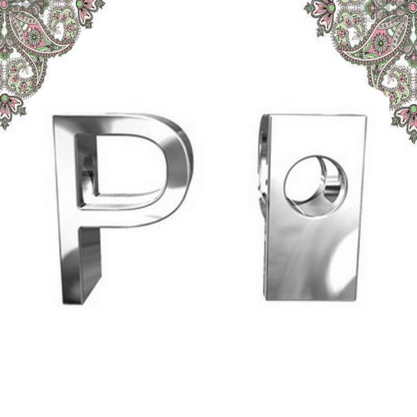 Argent 925- perle Lettre P en 3D 8,0*5,6 mm - Photo n°1