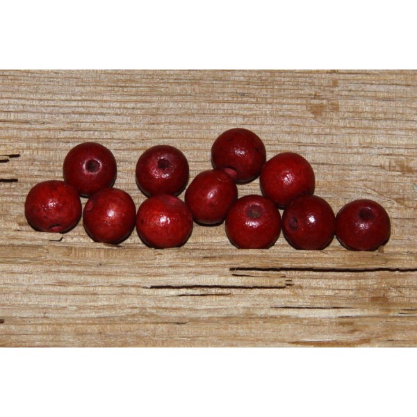 Lot de 10 perles rondes en bois rouge de 8 mm de diamètre. - Photo n°2