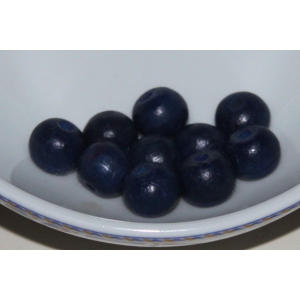Lot de 10 perles rondes en bois bleu de 8 mm de diamètre. - Photo n°1